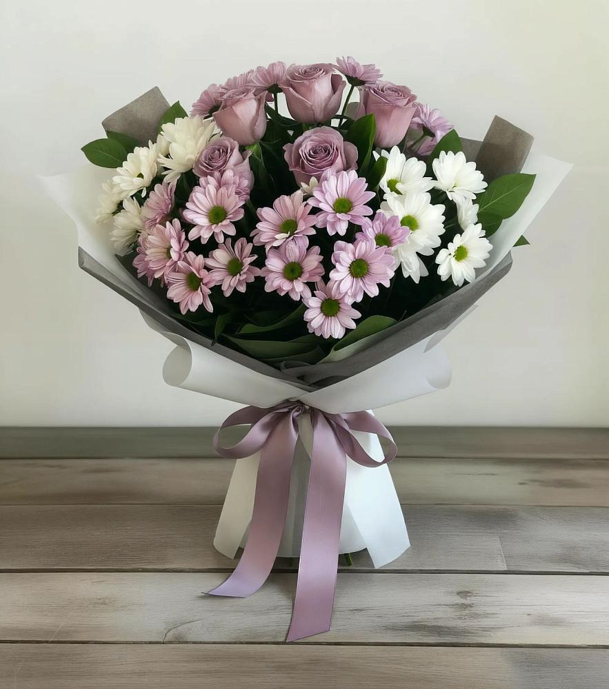 Букет цветов из: Хризантемы и Розы в Москаленках