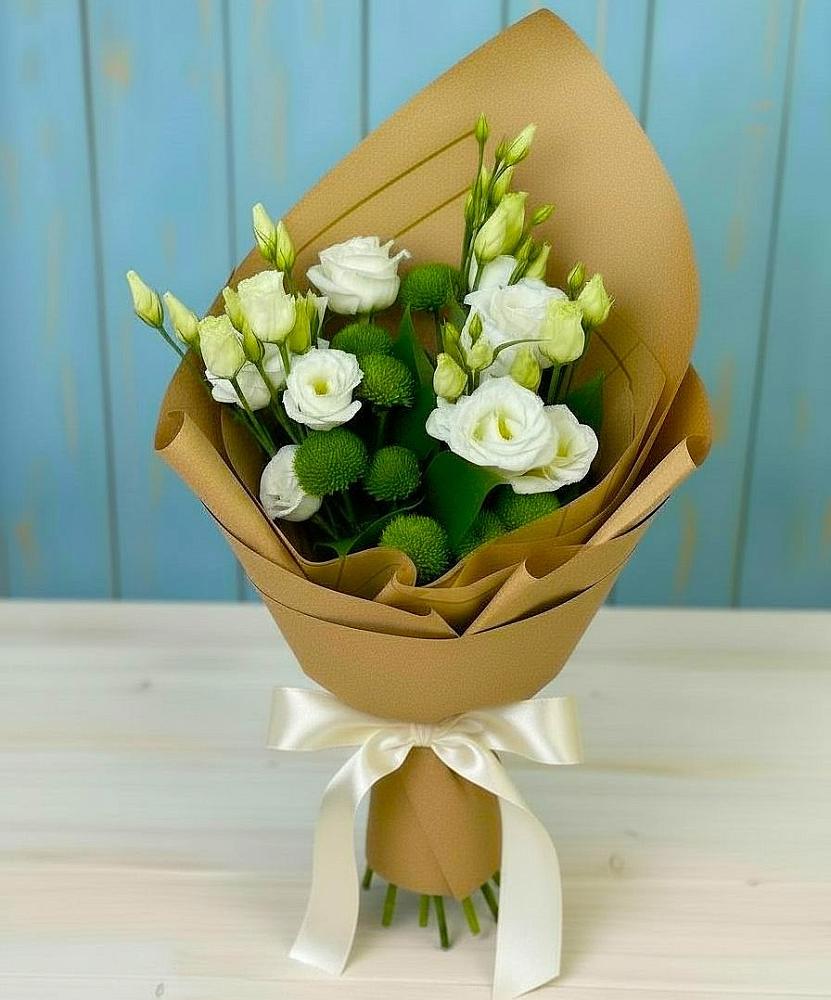 Букет цветов из: Хризантемы и Лизиантусы в Москаленках