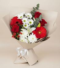 Букет цветов из:  Розы, Хризантемы, Герберы и Лилии в Москаленках